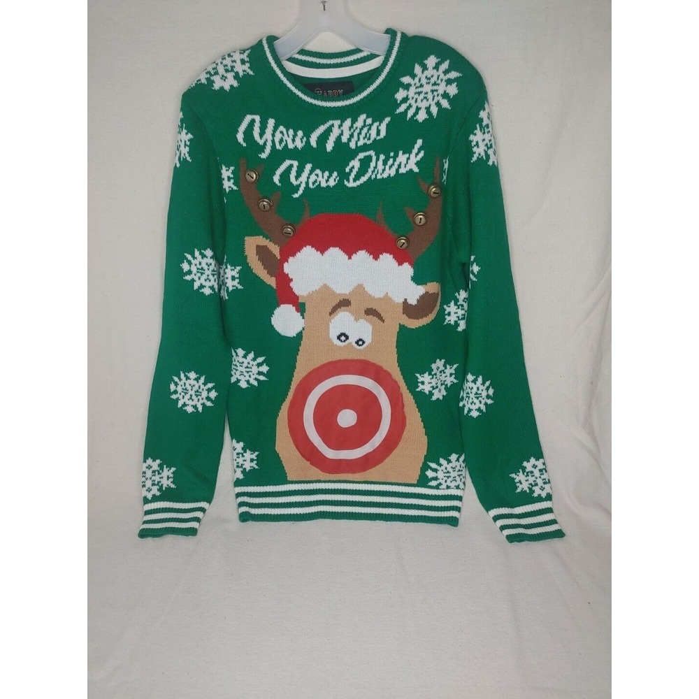 Men's UGLY Christmas Sweater -‎ Size M Reindeer Red Green White A6
